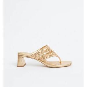 NEW SIMKHAI women's alia woven block heel sandal in gold